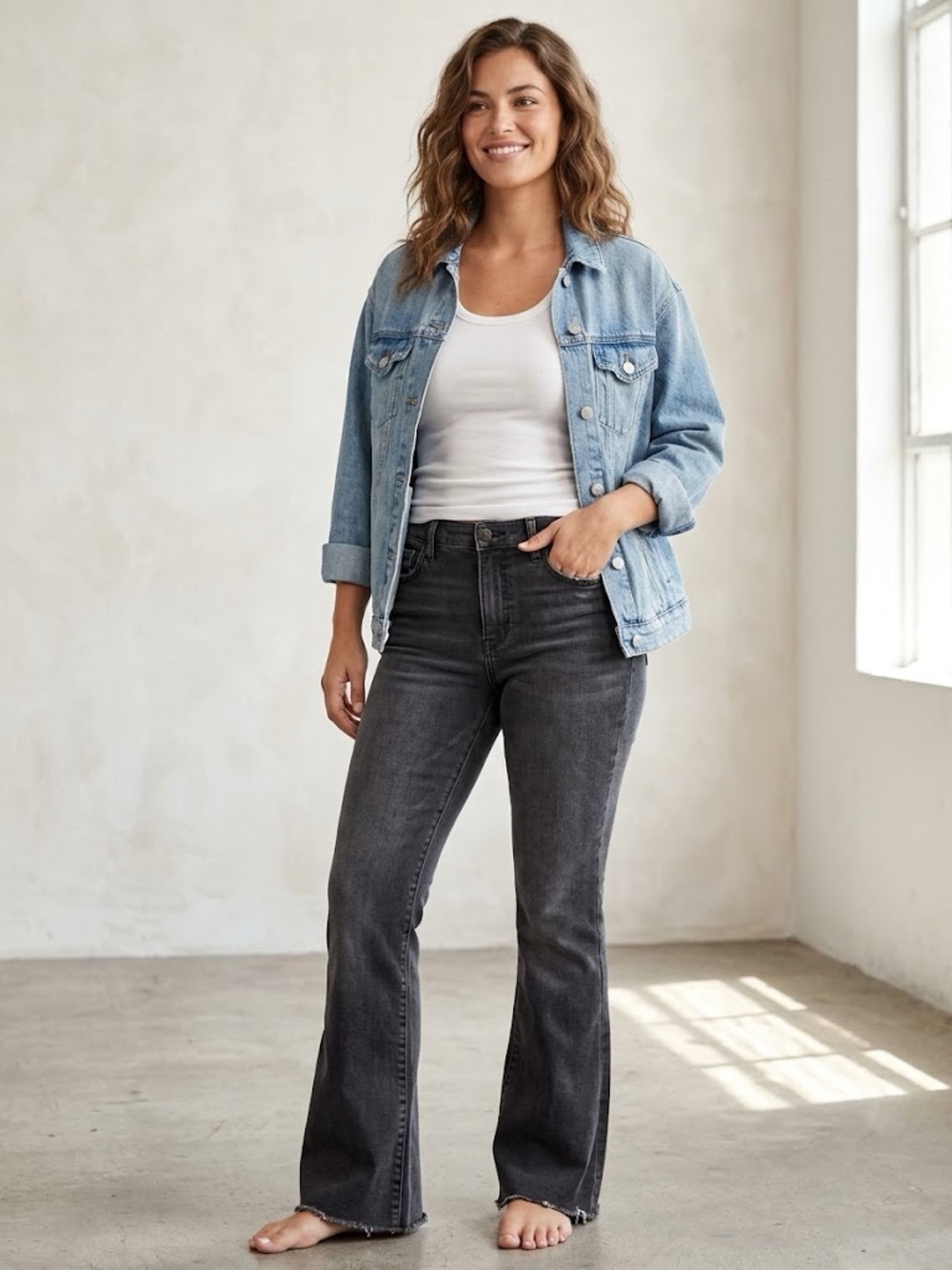 American Eagle Black High-Waisted Flare Jeans - Raw Hem Size 14